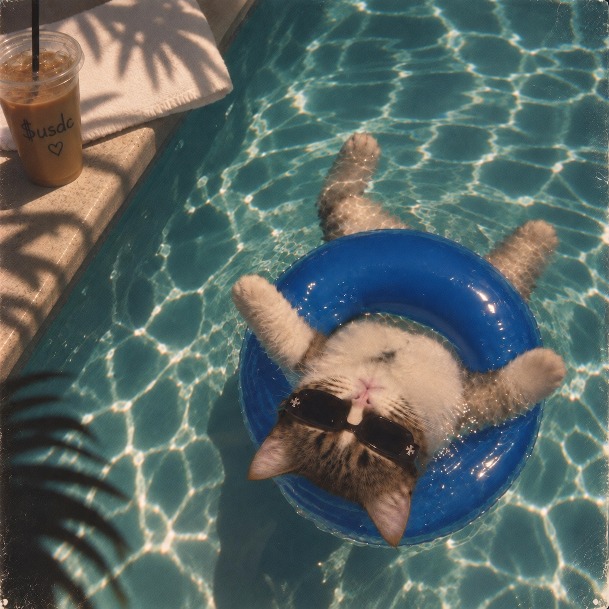 Upside Down Cat floating in a pool